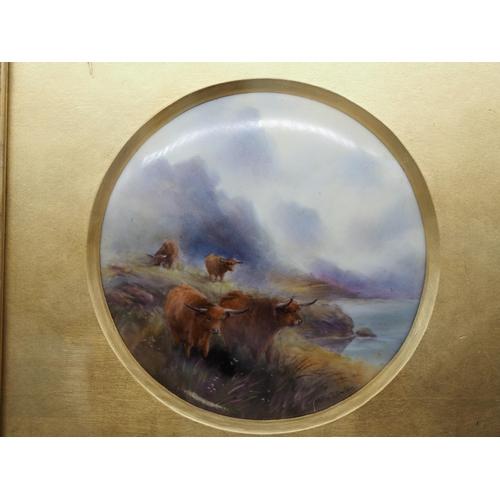 367 - Framed Royal Worcester porcelain plaque of Highland cattle signed John Stinton 4¼