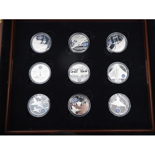 307 - RAF £5 silver proof aircraft coin collection in case complete with certificate of ownership and info... 