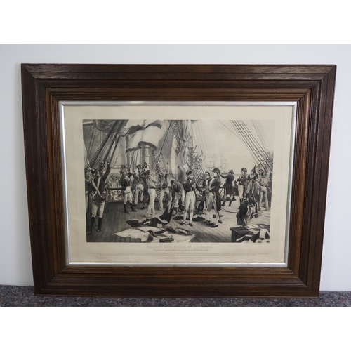 381 - Oak framed print of Nelson's Last Signal at Trafalgar 30½