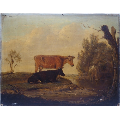 365 - Oil on board depicting cattle signed Edmund Bristow 1831 9½