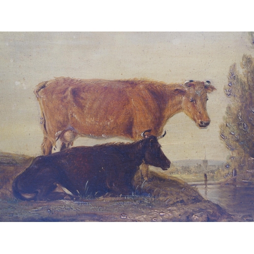 365 - Oil on board depicting cattle signed Edmund Bristow 1831 9½