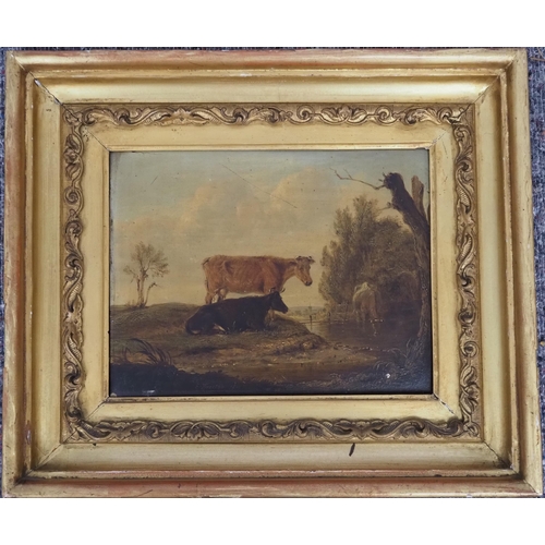 365 - Oil on board depicting cattle signed Edmund Bristow 1831 9½