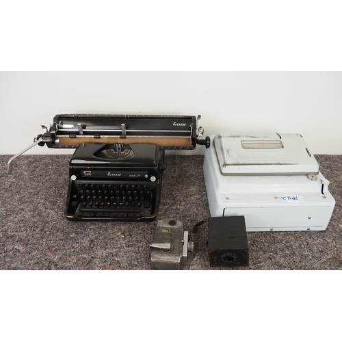 113 - Everest typewriter, Gross shop till and vintage cameras
