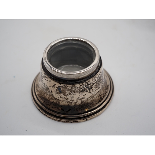 320 - Silver inkwell, badge and lidded pot 3½