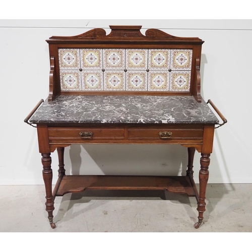 459 - Victorian washstand with marble top on casters H49