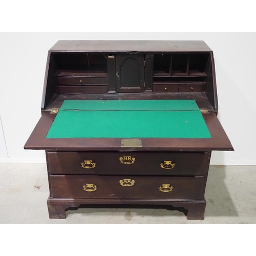 454 - Georgian mahogany bureau with brass handles H41