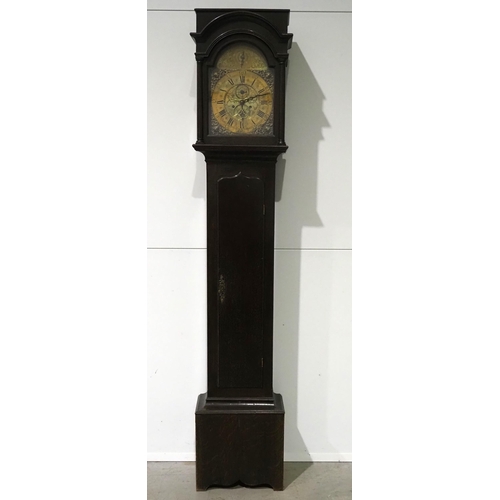 461 - Georgian oak long case grandfather 8 day clock with brass face by David Hatfield Husbands Bosworth H... 