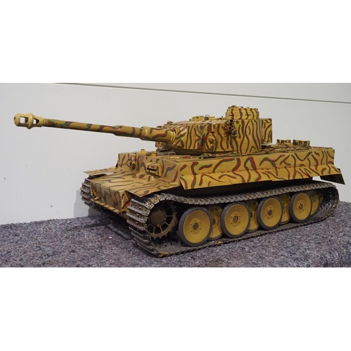 227 - Large Modelworks self assembly metal 1/8 scale Tiger tank 42” x 18”. Works but requires finishing an... 