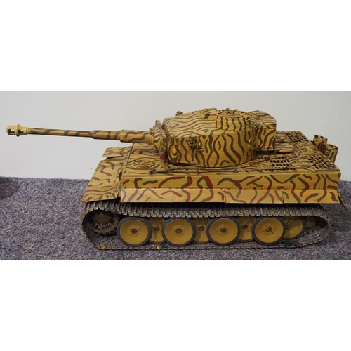 227 - Large Modelworks self assembly metal 1/8 scale Tiger tank 42” x 18”. Works but requires finishing an... 