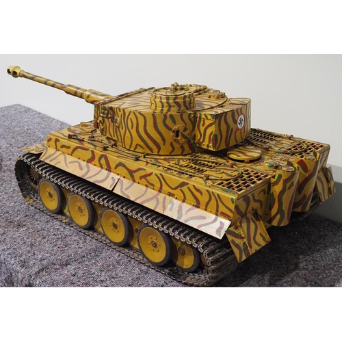 227 - Large Modelworks self assembly metal 1/8 scale Tiger tank 42” x 18”. Works but requires finishing an... 