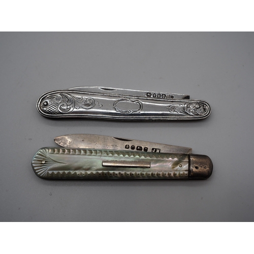 316 - Silver penknives, 1 with mother of pearl handle