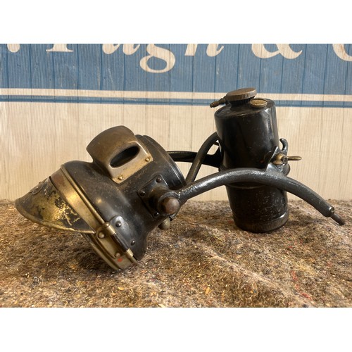 498 - Miller carbide motorcycle headlight, generator and brackets