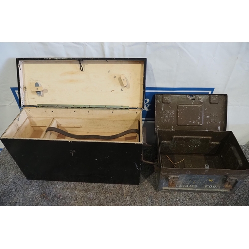 396 - Wooden carpenters tool chest and ammunition box