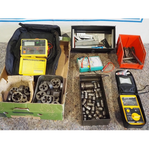 491 - Electrical test meters dies, collets and quantity of drill taps