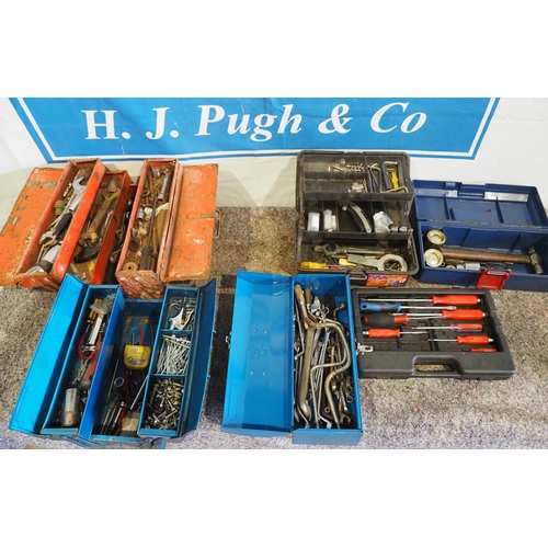 492 - Tool boxes and contents to include spanners, sockets, screwdrivers etc