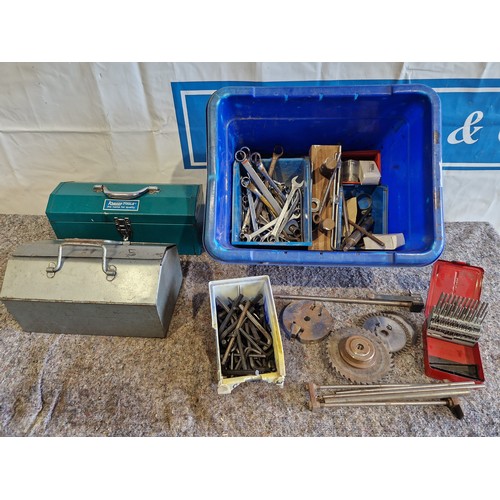 617 - Spanners, allen keys, spindle moulder cutters, metal tool boxes etc