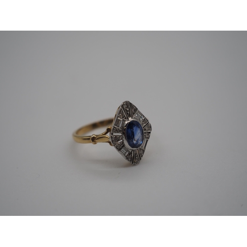 347C - 18ct Yellow and white gold cluster dress ring with oval centre sapphire, square cut diamonds, etc. 3... 