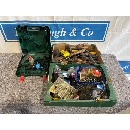 661 - Bosch rotary hammer drill and two boxes of hand tools and power tools