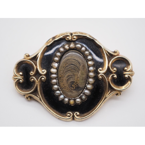 287 - Yellow metal brooch engraved 14th Sept. 1852 Augustus W Pugin with reminiscence of his hair in displ... 