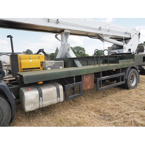 351 - Volvo FL6 26 meter cherry picker lorry. 1988. Runs and drives, showing 720032 kms, hydraulic work pl... 