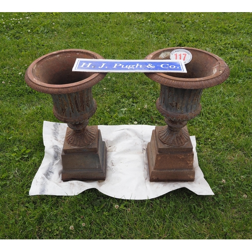 117 - Pair of cast iron urns 3ft