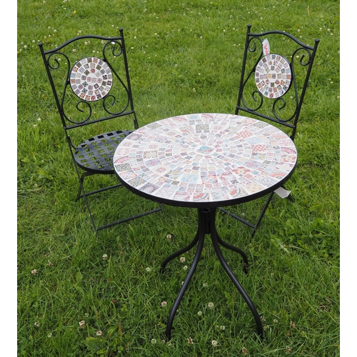 348 - Mosaic table and 2 matching chairs