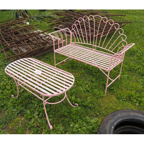 398 - Pink garden bench and table