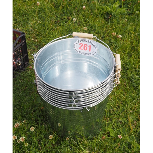 261 - Galvanised buckets 15L - 10