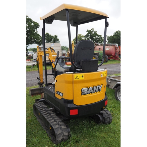 1697 - Sany SY16C mini digger with extending tracks and 2 buckets. 2022. Key in office