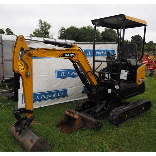 1697 - Sany SY16C mini digger with extending tracks and 2 buckets. 2022. Key in office