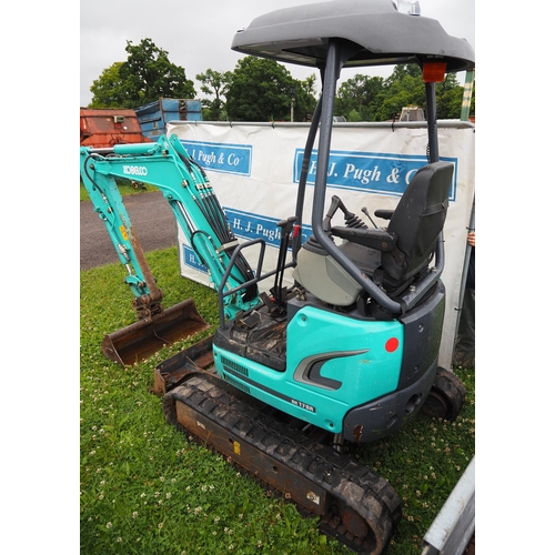 1702 - Kobelco SK17 SR-3 mini digger. 2018. Extending tracks, showing 1038 hours. Key in office