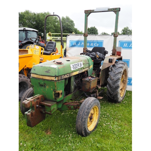 1704 - John Deere 1140 tractor. C/w roll bar, showing 7554 hours. Reg. B22 PJK. V5 and key in office