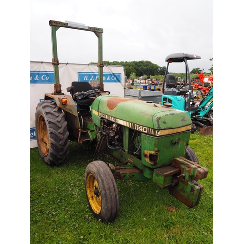 1704 - John Deere 1140 tractor. C/w roll bar, showing 7554 hours. Reg. B22 PJK. V5 and key in office