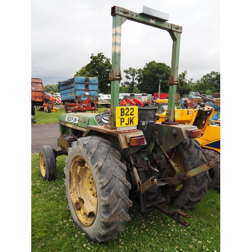 1704 - John Deere 1140 tractor. C/w roll bar, showing 7554 hours. Reg. B22 PJK. V5 and key in office