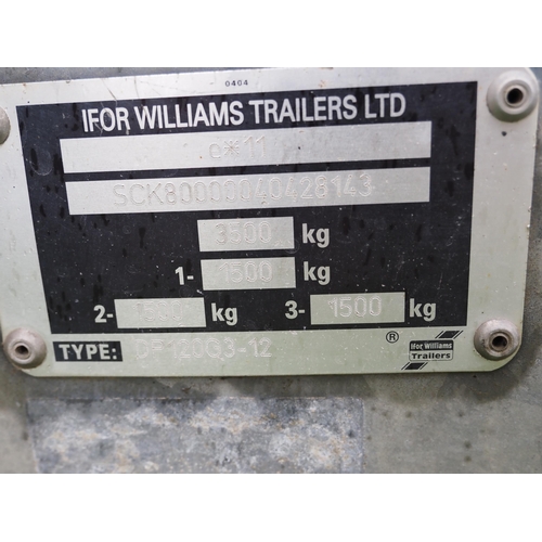 1763 - Ifor Williams 12ft tri axle stock trailer with sheep decks and gates. Serial no. 40428143