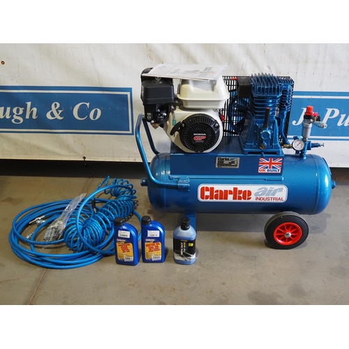 3001 - Clarke XPP15/50 industrial air compressor with hose and oils