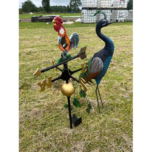 928 - Cockerel weathervane and peacock ornament