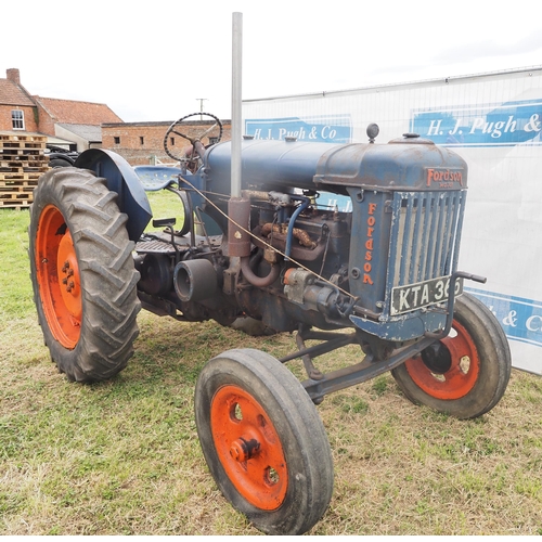 338 - Fordson E27N tractor. Pto, Reg KTA 365. Old buff logbook in office