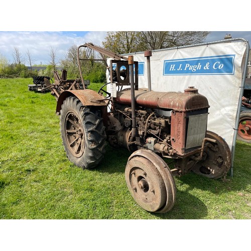 337 - Fordson Standard N tractor. Wide wing, weighted front wheels, Henderson rotary trencher. Old buff lo... 