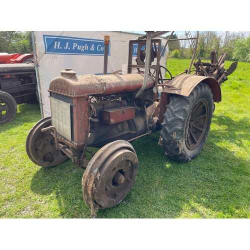 Fordson Standard N tractor. Wide wing, weighted front wheels, Henderson rotary trencher.