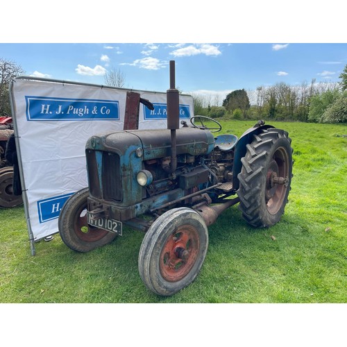 341 - Fordson Major E1A tractor. Petrol tvo, lights, mid mounted mower and rear mounted WILMO slag drill. ... 