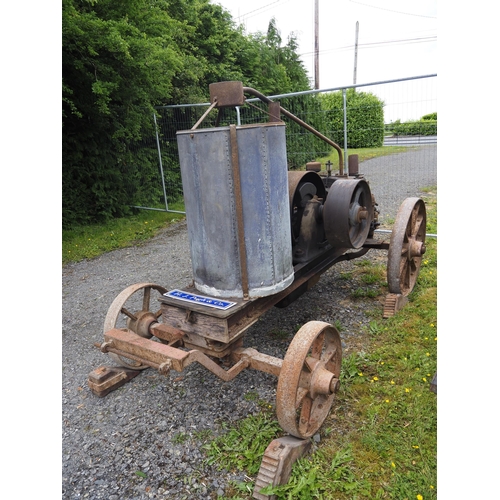 78 - R. Hornsby open crank portable engine on iron wheeled trolley. S/n 44995