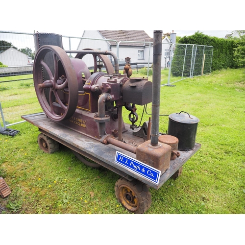 79 - R. Hornsby & Sons open crank engine. Fitted on strong trolley. S/n 33942. Believed to be 3½hp
