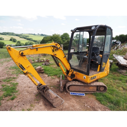 182 - JCB 8015 mini digger. In working order. Showing 3055 hours. C/w 5 buckets and quick hitch. 1 owner f... 