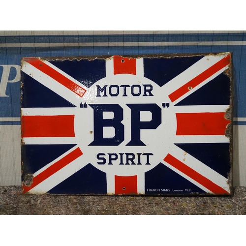 166 - Double sided post mounted enamel sign - BP Motor Spirit 16