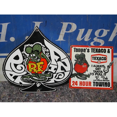 21 - Modern enamel signs- Texaco and Rat Fink