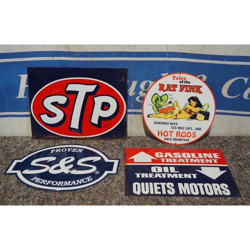 22 - Tin signs - STP, Rat Fink and 2 others