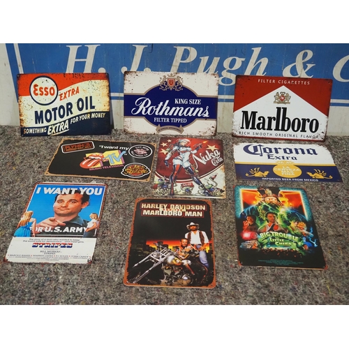 25 - Assorted modern tin signs to include Marlboro, Esso, etc. - 9