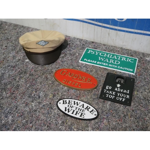 27 - Modern cast plaques and hat