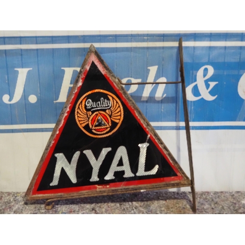 66 - Double sided triangular glass sign on bracket - Nyal